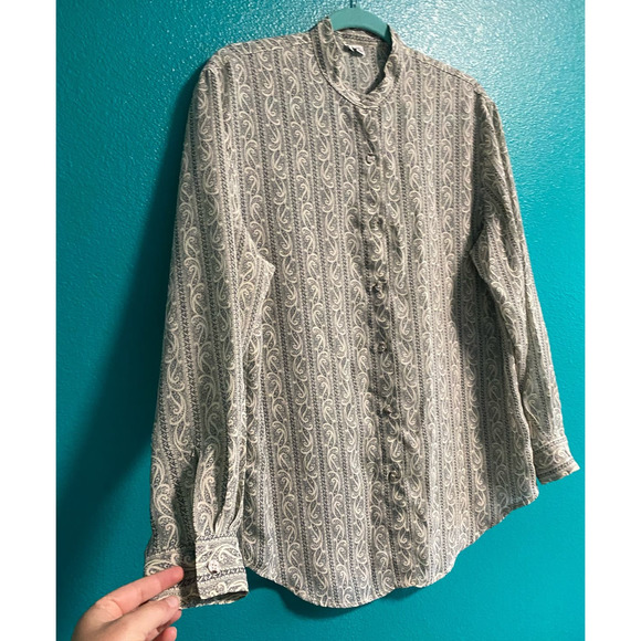 Vintage Guess Made in USA Grey Striped Women's Button Up Blouse Medium - Picture 4 of 8